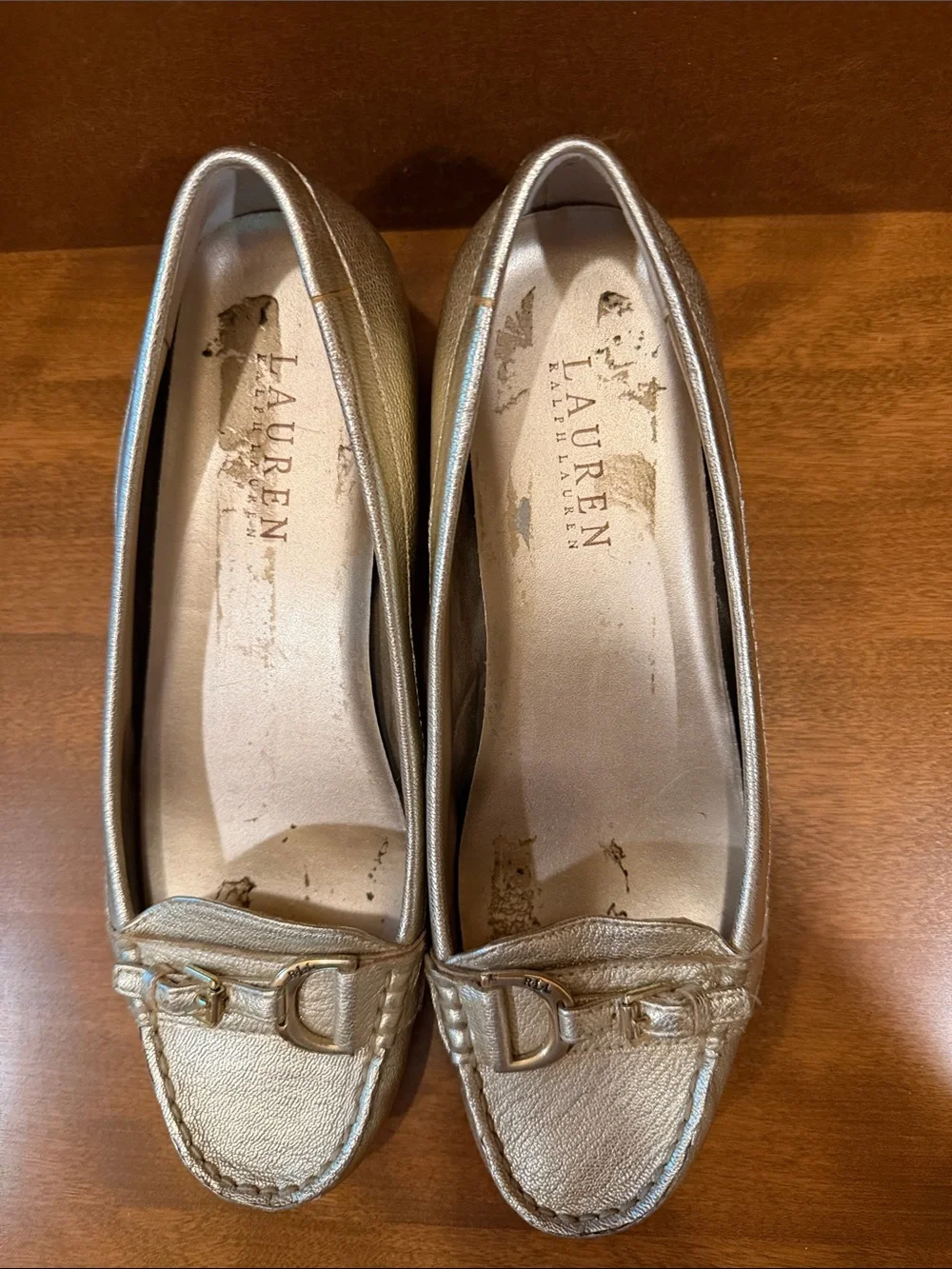 Lauren Ralph Lauren Metallic Gold Leather Loafers with Buckle